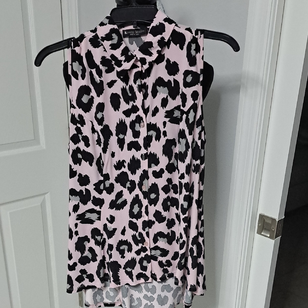 Knapp Studio Sleeveless Pink and Black Animal Print Blouse